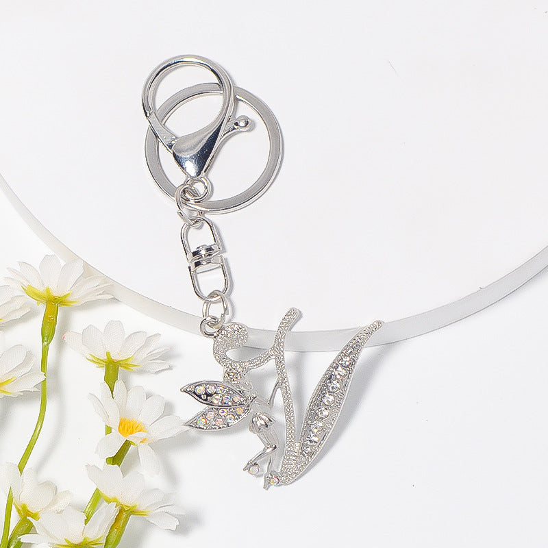 Alloy diamond English letters, key chain, little angel car key pendant