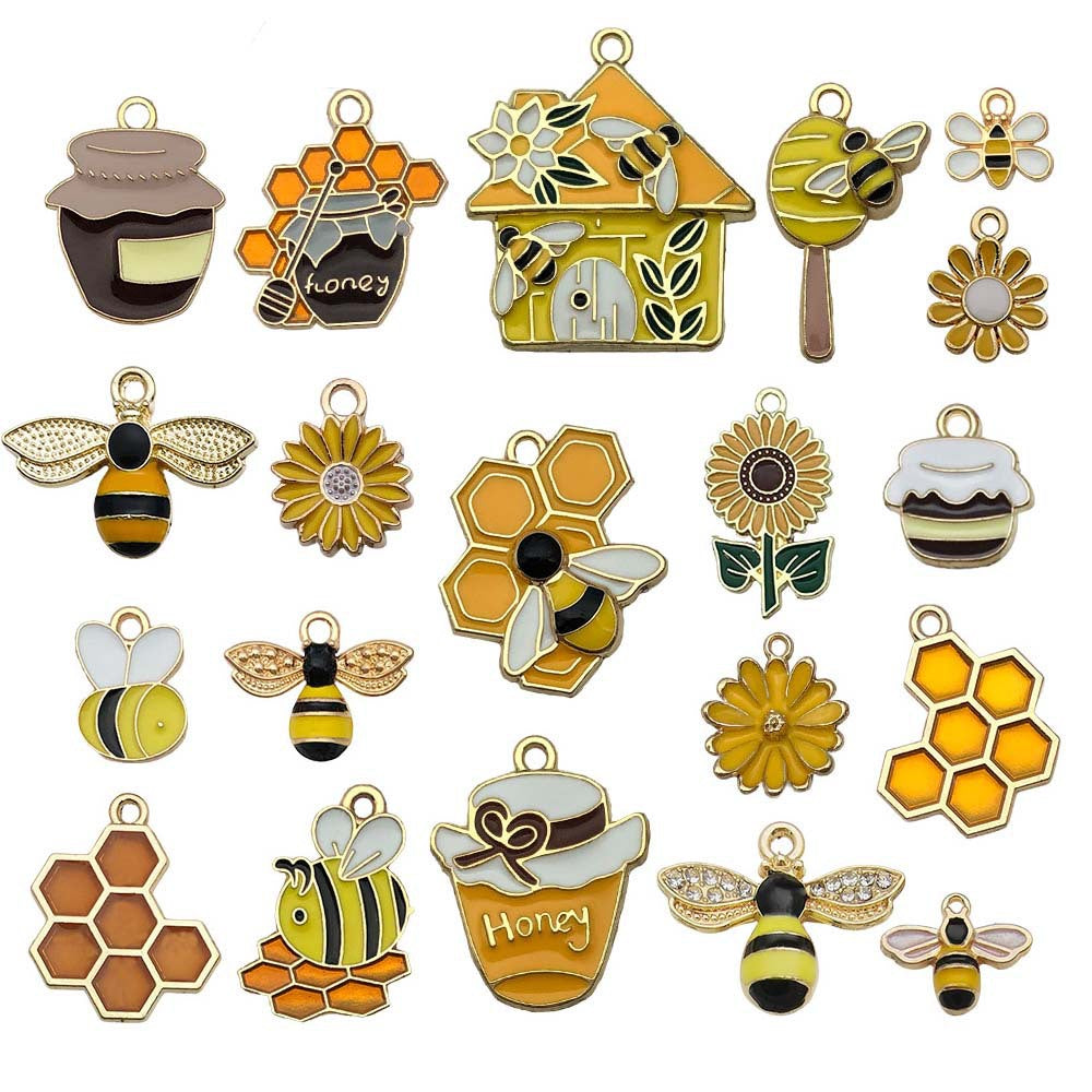 Alloy 20 honeycomb gold plated enamel charm metal