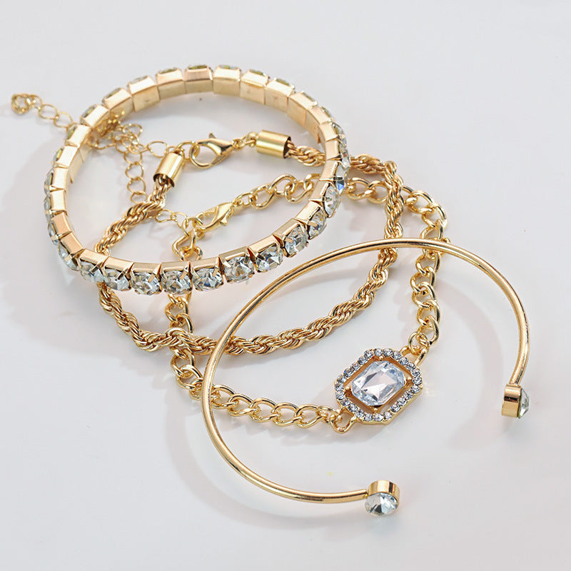 B2,Fashion Green Grandmother Diamond Bracelet Set