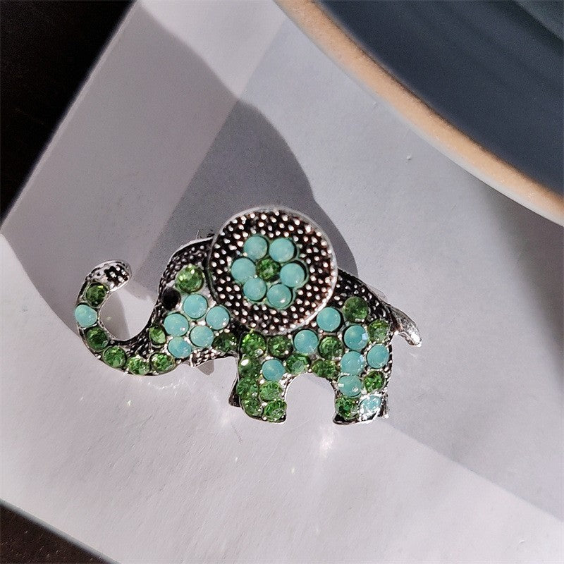 10-Color Alloy Diamond-Studded Elephant Brooch