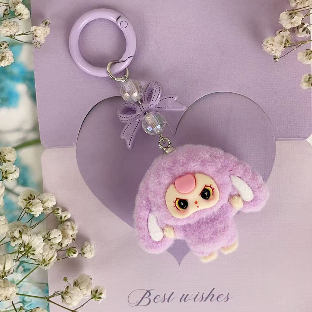 Big-eared baby three years old, flocked cartoon keychain