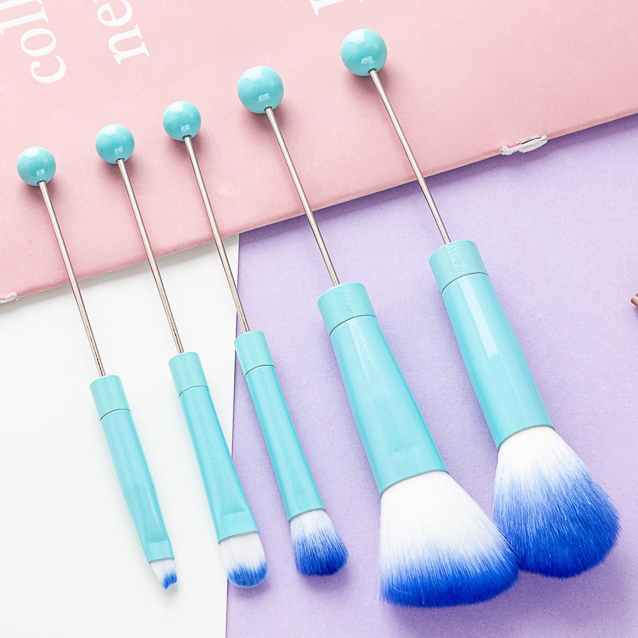 5 DIY metal handles, beaded makeup brush set