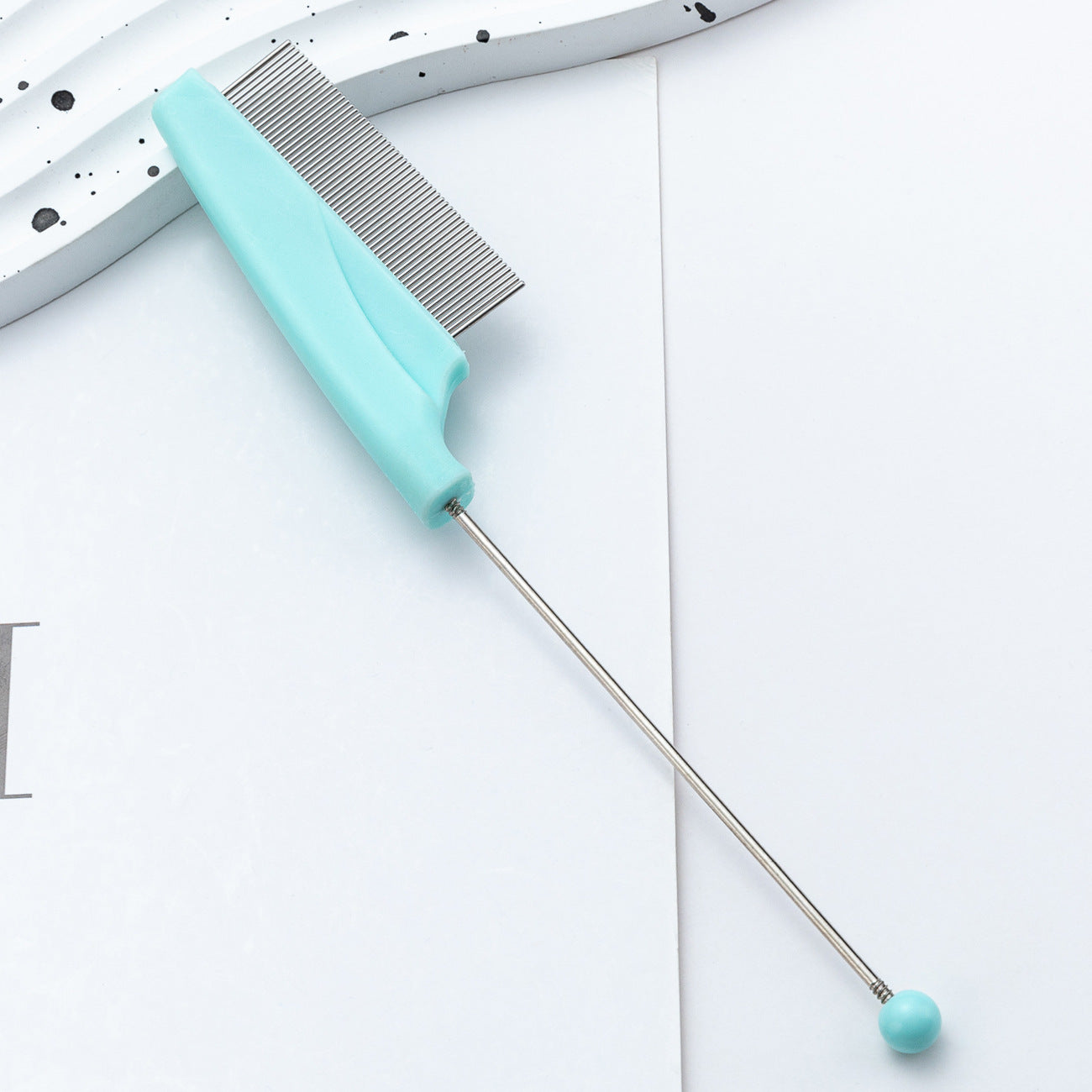 DIY beaded pet comb dog cat flea removal comb plastic dense tooth special comb steel needle comb hair removal comb wholesale