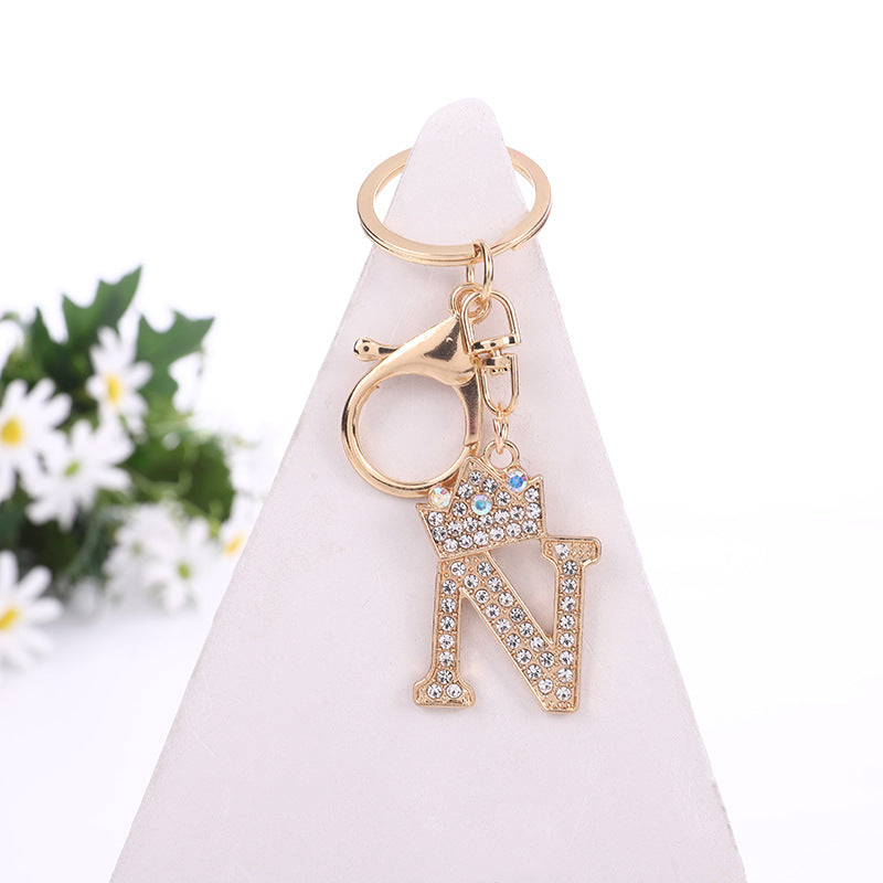 Metal Diamond letter keychain, premium key ring, rhinestone backpack charm