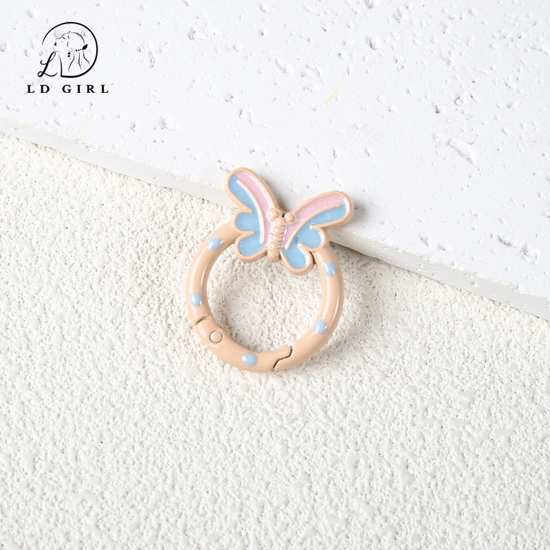 A butterfly spring buckle, mobile phone chain spring ring, cartoon open keychain, DIY alloy accessories