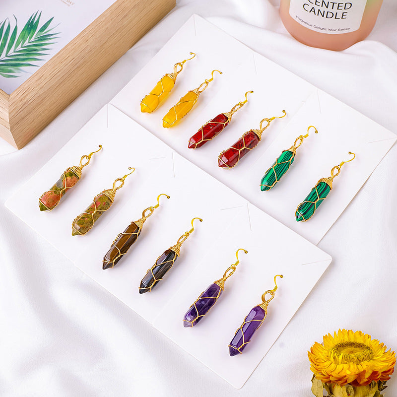 17-Color/Types, Crystal-wound double-pointed pillar earrings