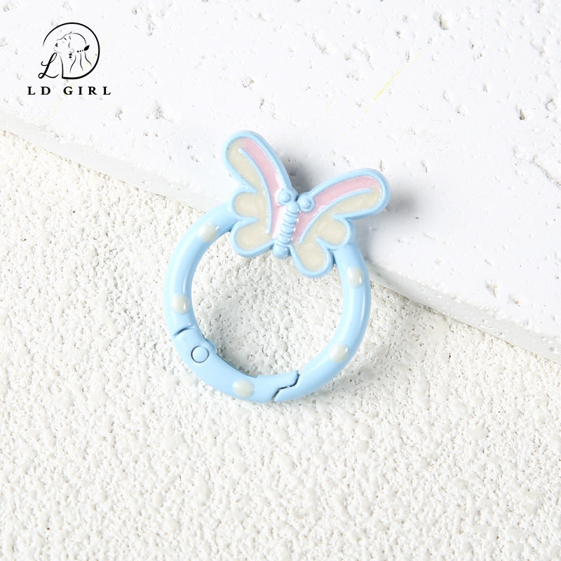 A butterfly spring buckle, mobile phone chain spring ring, cartoon open keychain, DIY alloy accessories