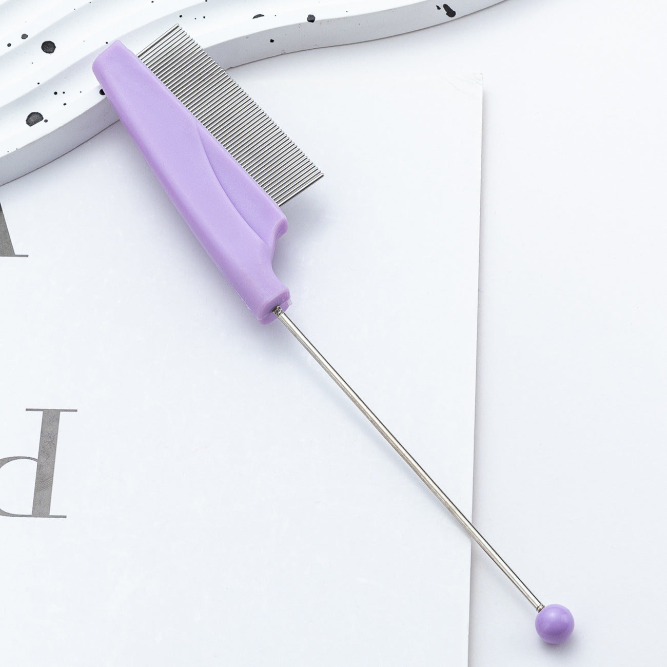 DIY beaded pet comb dog cat flea removal comb plastic dense tooth special comb steel needle comb hair removal comb wholesale