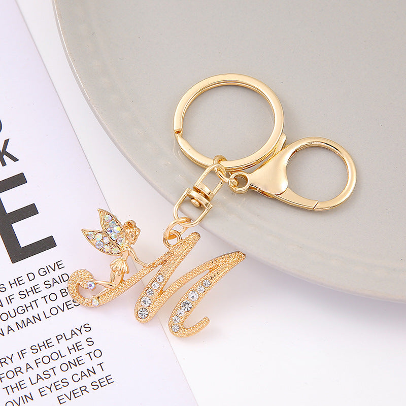 Alloy diamond English letters, key chain, little angel car key pendant