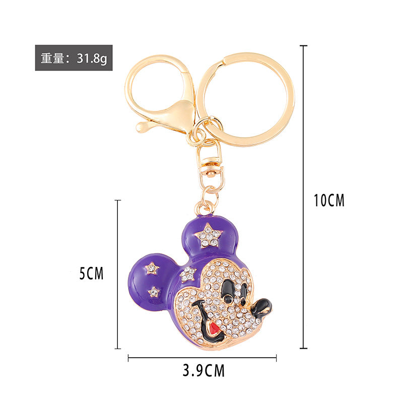 Mickey  car keychain, pendant, metal cartoon Mickey, diamond-encrusted backpack pendant.