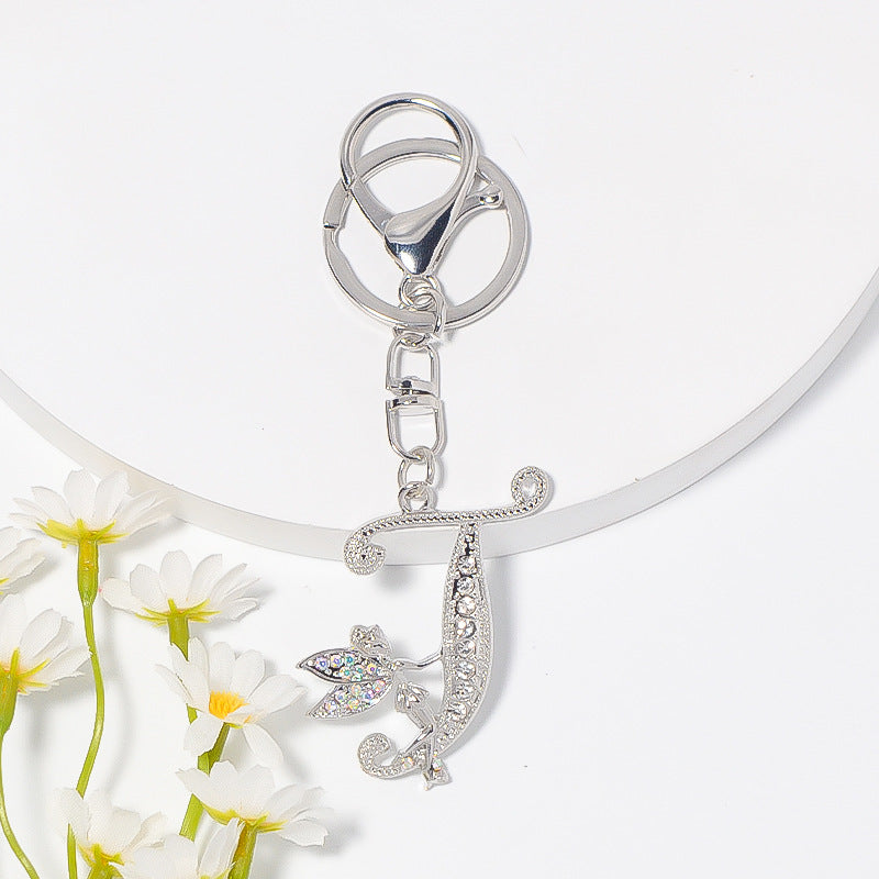 Alloy diamond English letters, key chain, little angel car key pendant