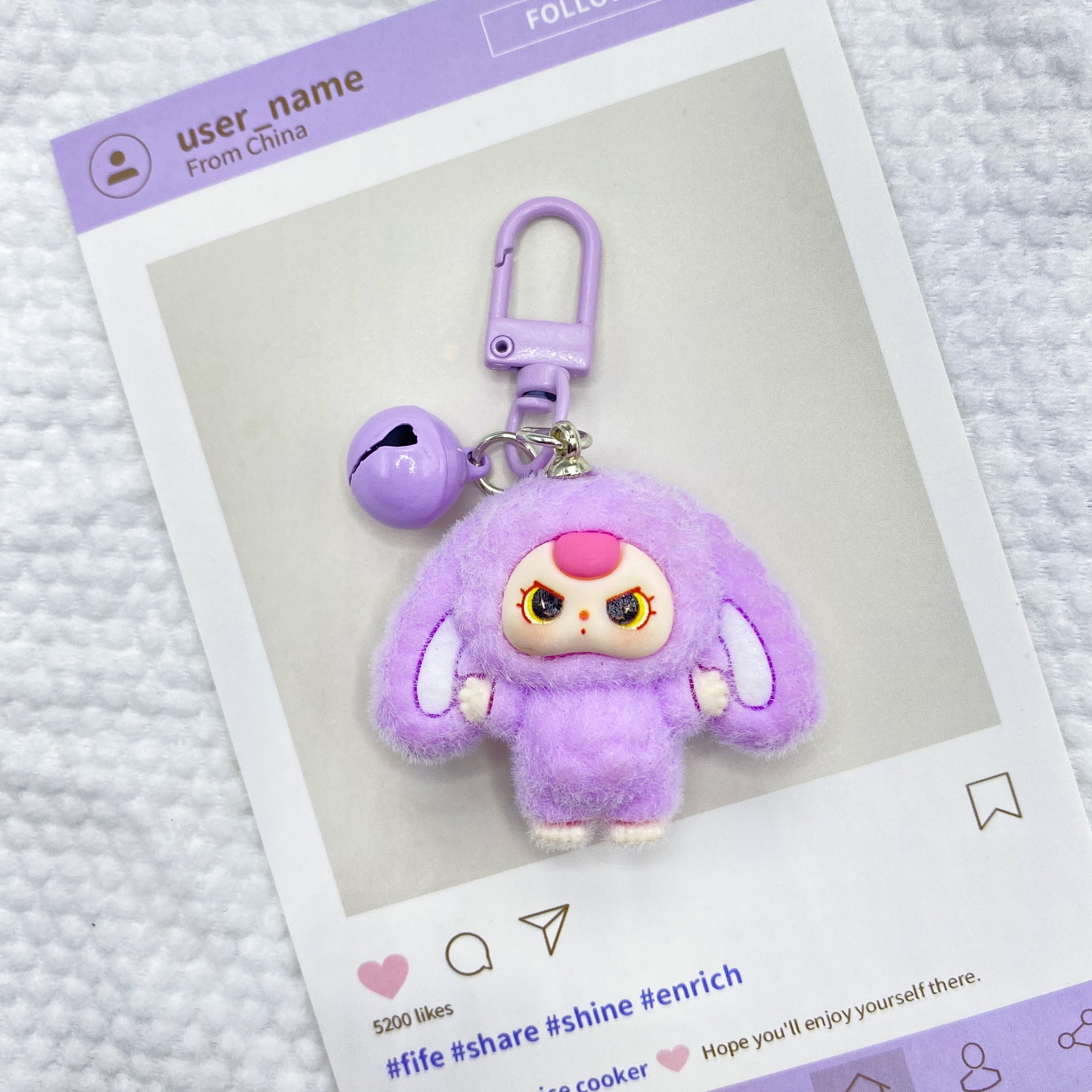 Three-dimensional flocking lop-eared rabbit, keychain pendant schoolbag