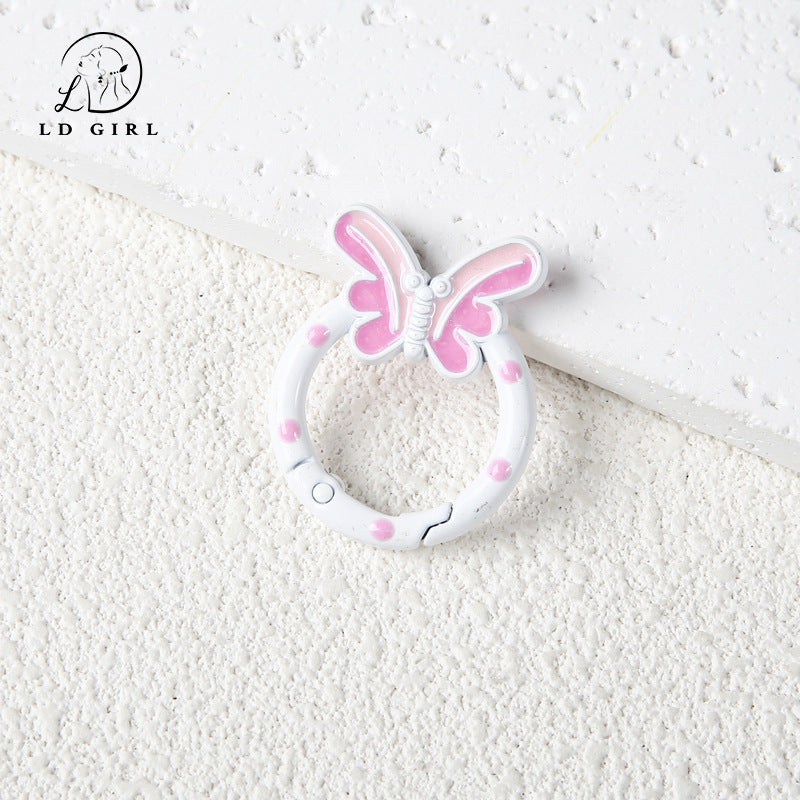A butterfly spring buckle, mobile phone chain spring ring, cartoon open keychain, DIY alloy accessories