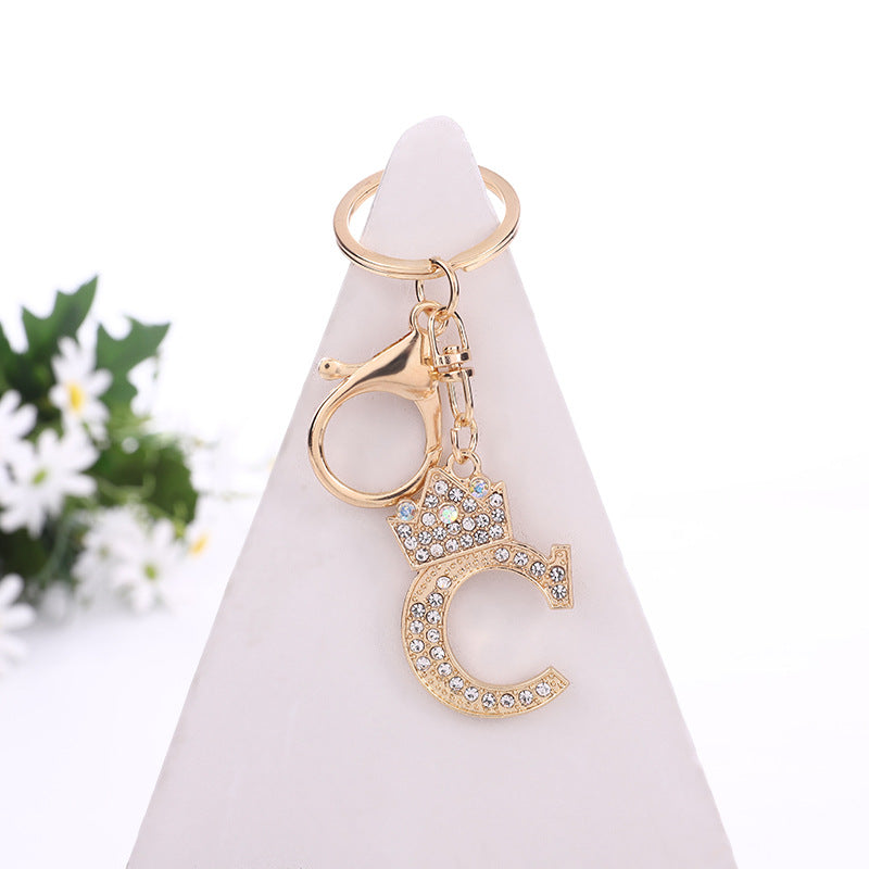 Metal Diamond letter keychain, premium key ring, rhinestone backpack charm