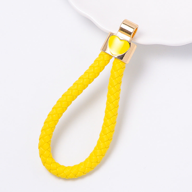 7-Color Alloy love leather rope, keychain, woven car pendant, colored keychain pendant