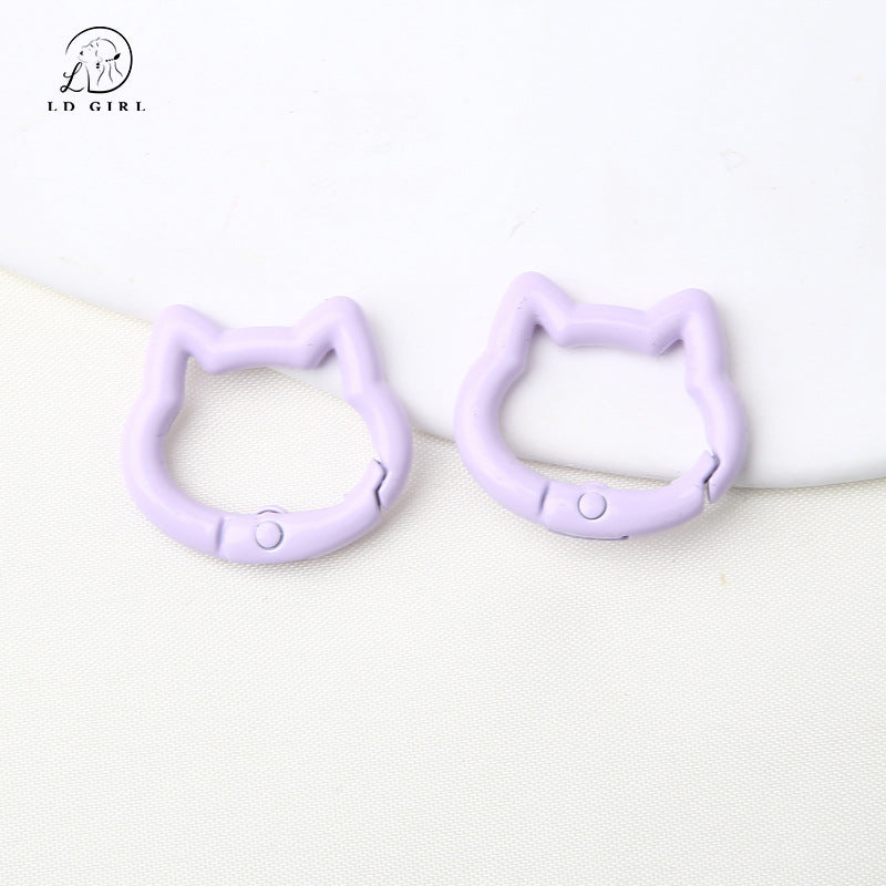 A Color paint cat head spring chain, key chain, DIY accessories, alloy connecting ring