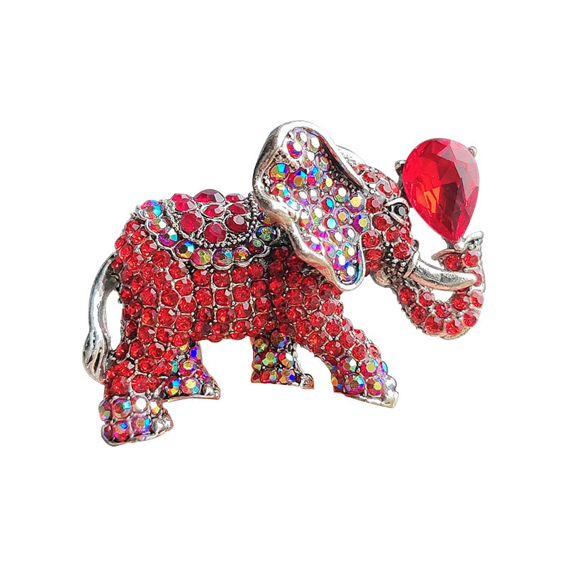 10-Color Alloy Diamond-Studded Elephant Brooch