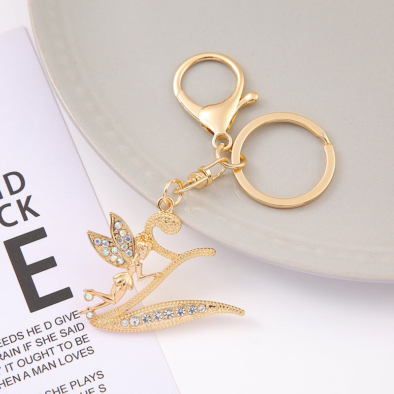 Alloy diamond English letters, key chain, little angel car key pendant