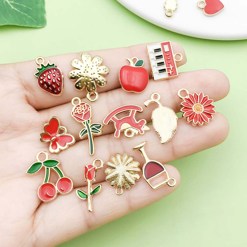 NO.9 Mixed 20 red gold plated enamel charm metal, alloy