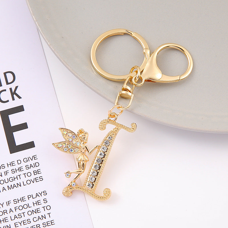Alloy diamond English letters, key chain, little angel car key pendant