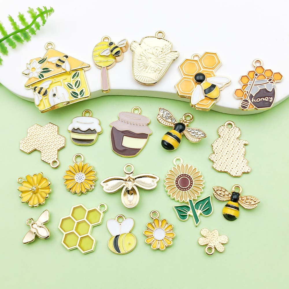 Alloy 20 honeycomb gold plated enamel charm metal
