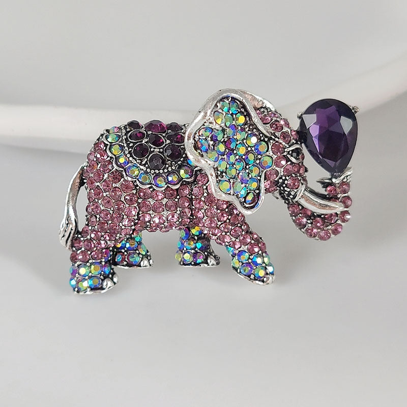10-Color Alloy Diamond-Studded Elephant Brooch
