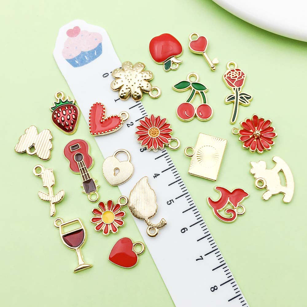 NO.9 Mixed 20 red gold plated enamel charm metal, alloy