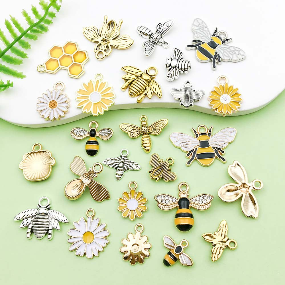 Alloy bee series gold plated enamel charm