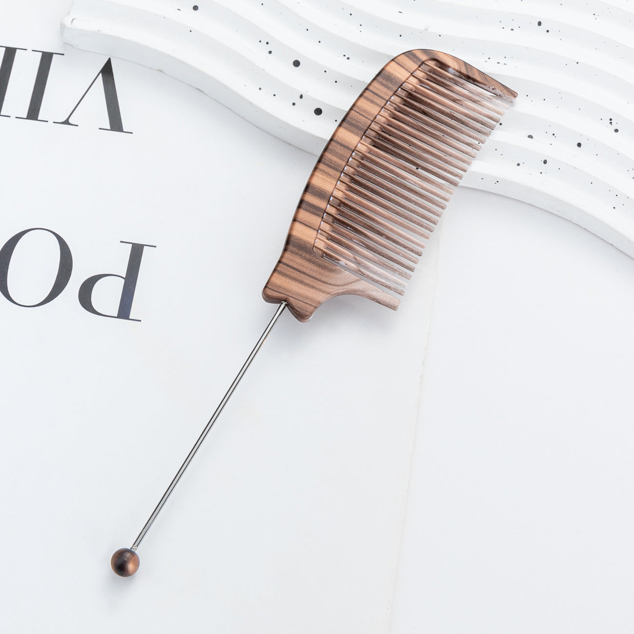 DIY multi-color wood grain beaded comb, makeup comb