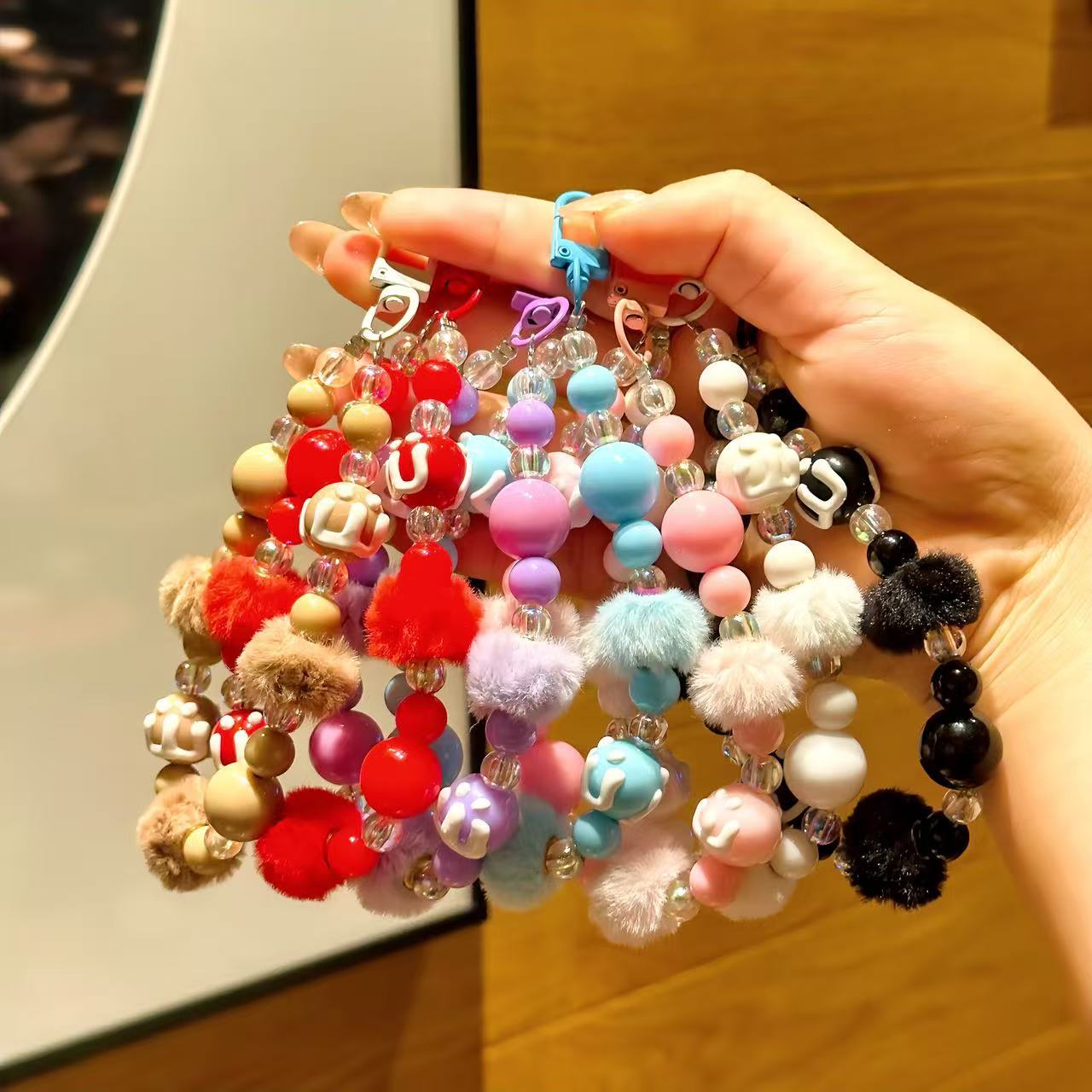 C2 new hairball hand-painted beads/plush mobile phone chain/wrist pendant/bag keychain