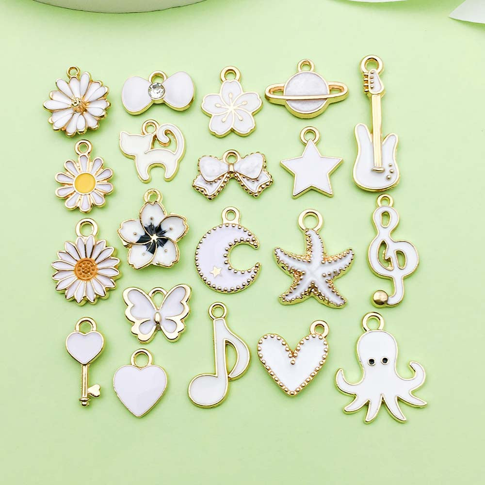 Mixed 20 white gold plated enamel charm metals, alloys