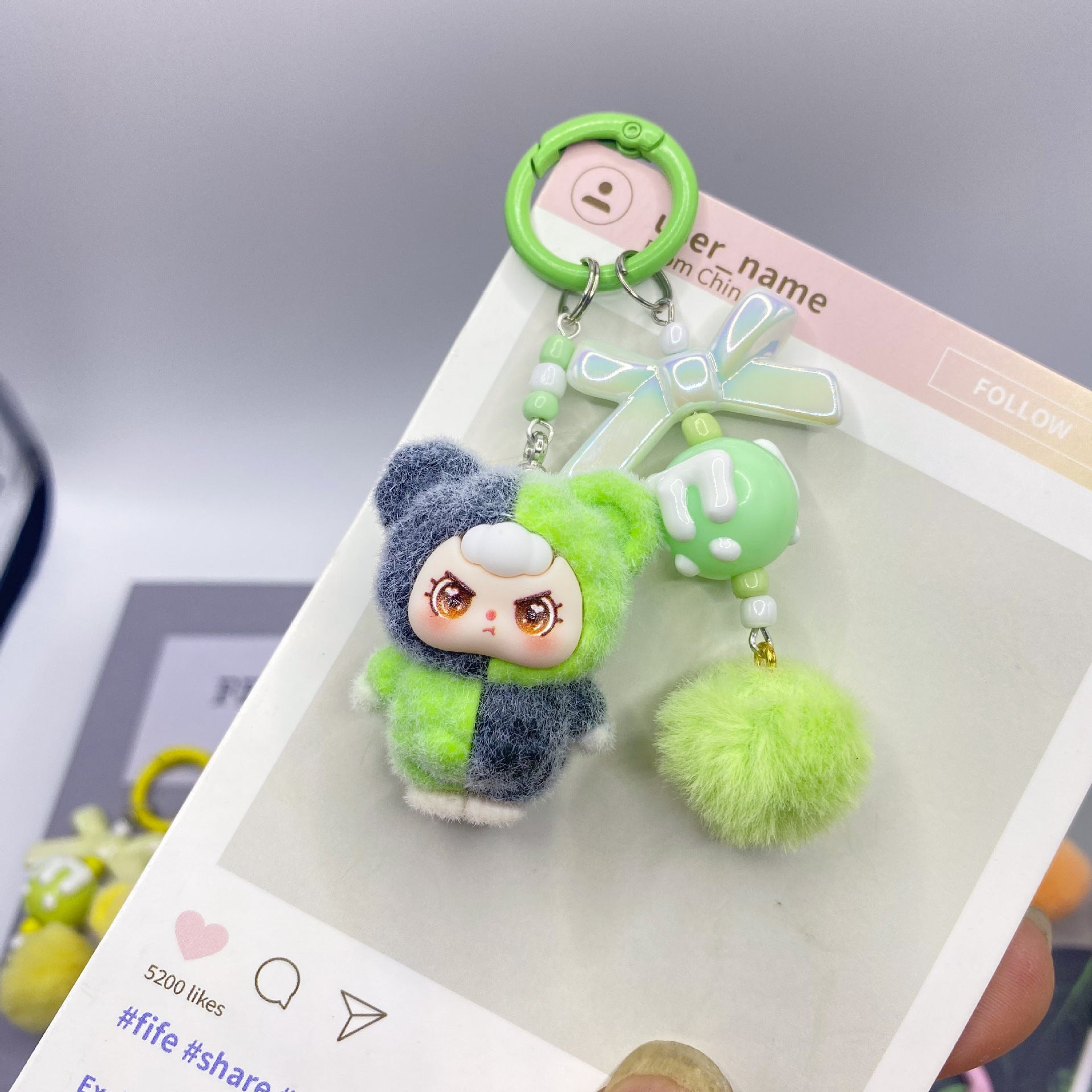 Flocking color matching, keychain pendant.