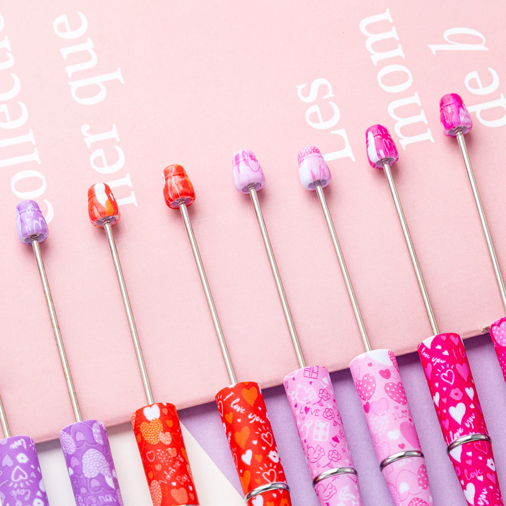 16-Color DIY Valentine's Day love bead pen, creative handmade, printed multi-color beaded ballpoint pen