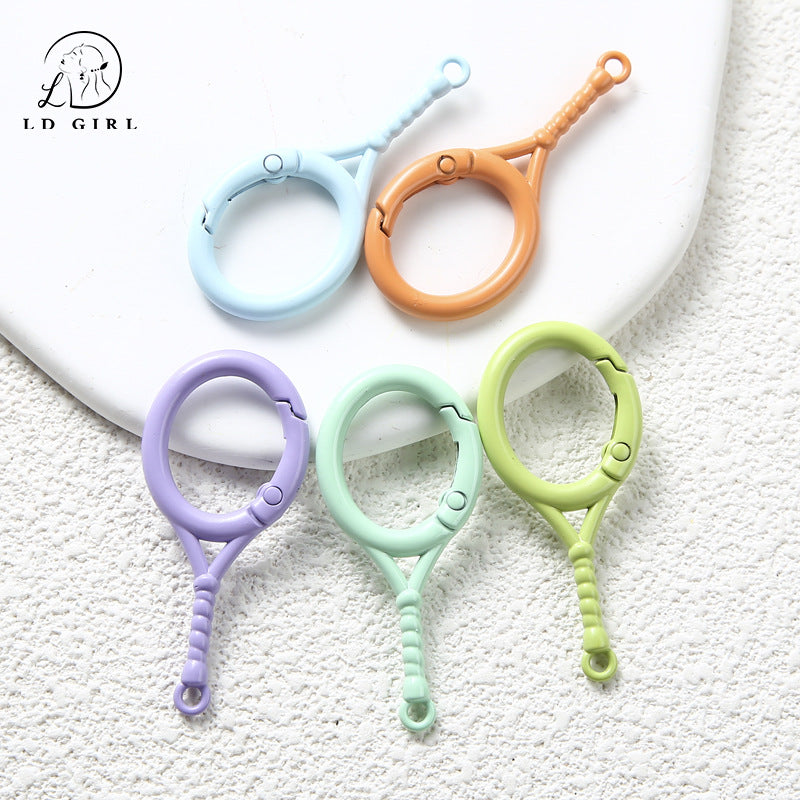 A Tennis racket spring buckle, open ring, spring ring, badminton racket keychain, DIY accessory buckle