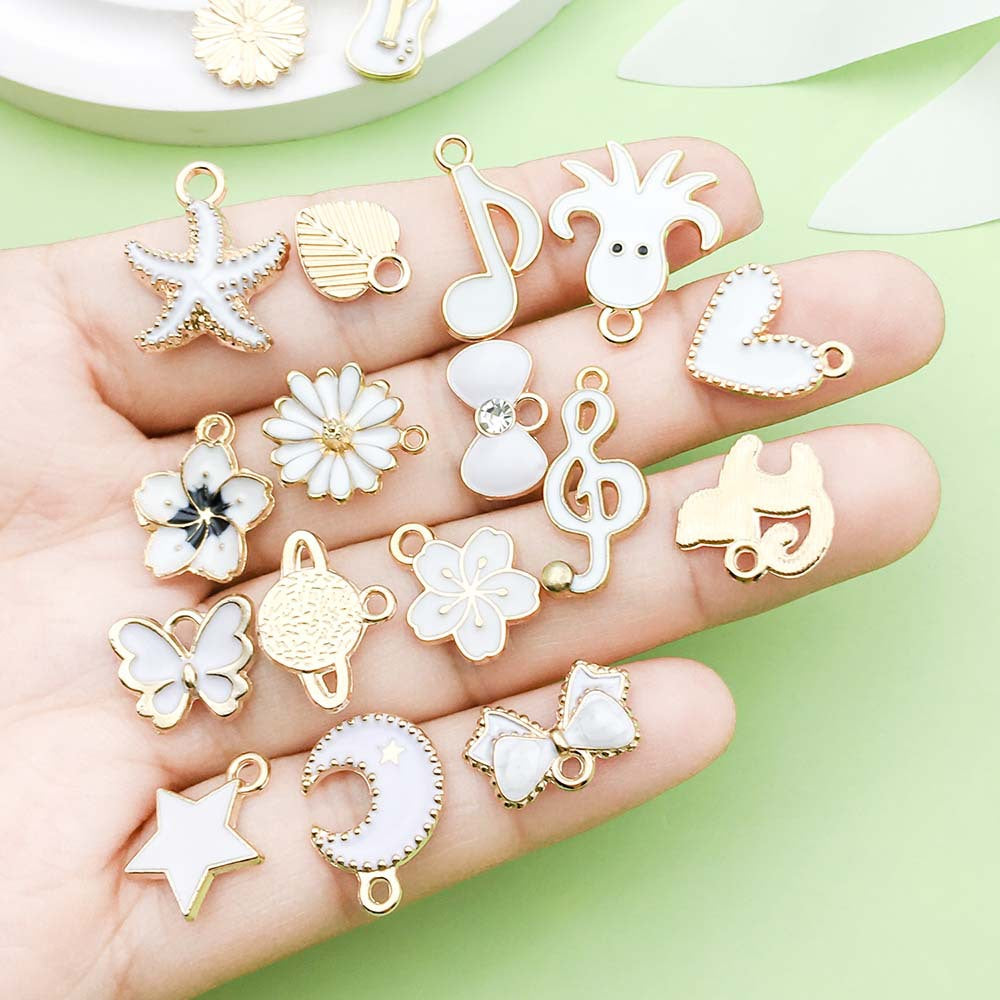 Mixed 20 white gold plated enamel charm metals, alloys