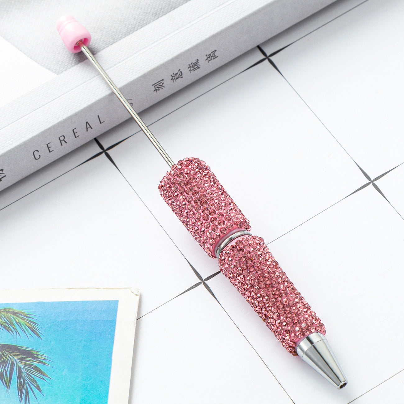 DIY full diamond beaded ballpoint pen, hand-pasted diamond multi-color, plastic beaded ballpoint pen, multi-color rotating bead pen