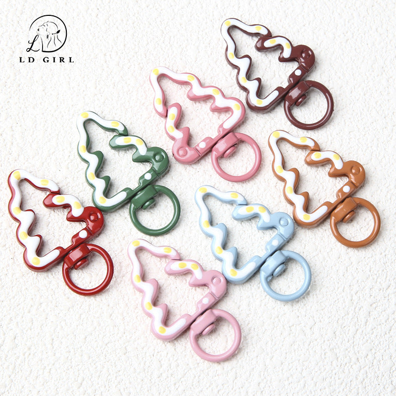 A Painted hand-painted Christmas tree spring buckle, round opening ring, tree spring buckle, DIY jewelry accessories, connecting ring