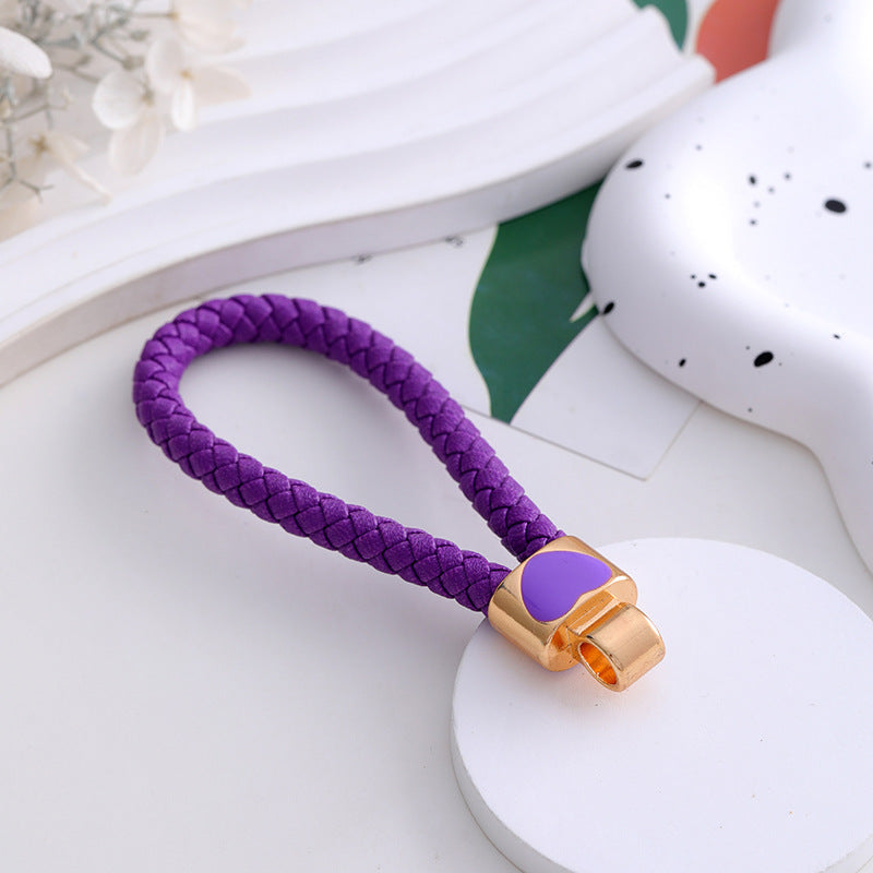 7-Color Alloy love leather rope, keychain, woven car pendant, colored keychain pendant
