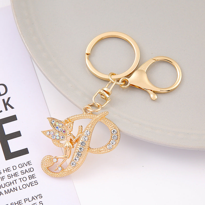 Alloy diamond English letters, key chain, little angel car key pendant