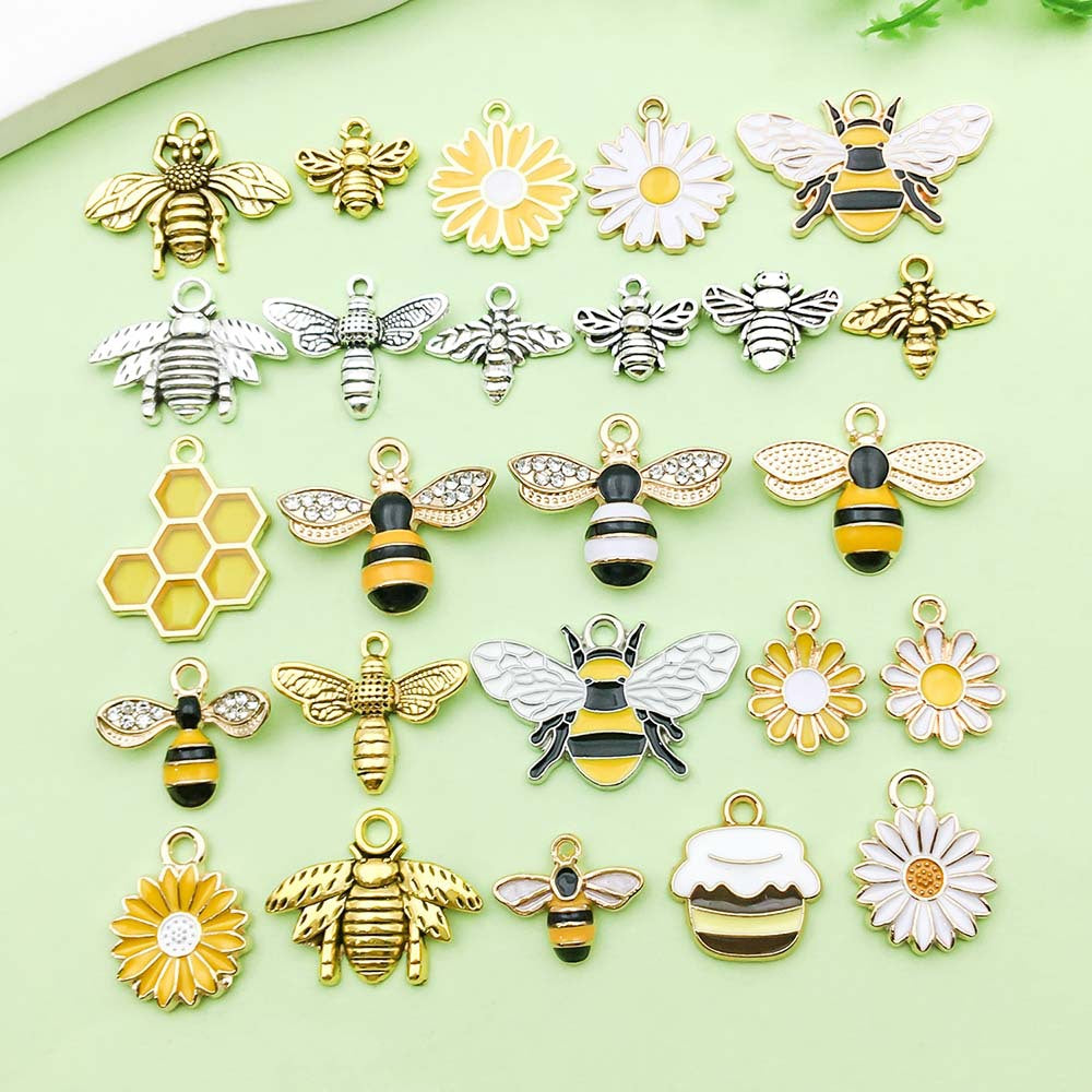 Alloy bee series gold plated enamel charm