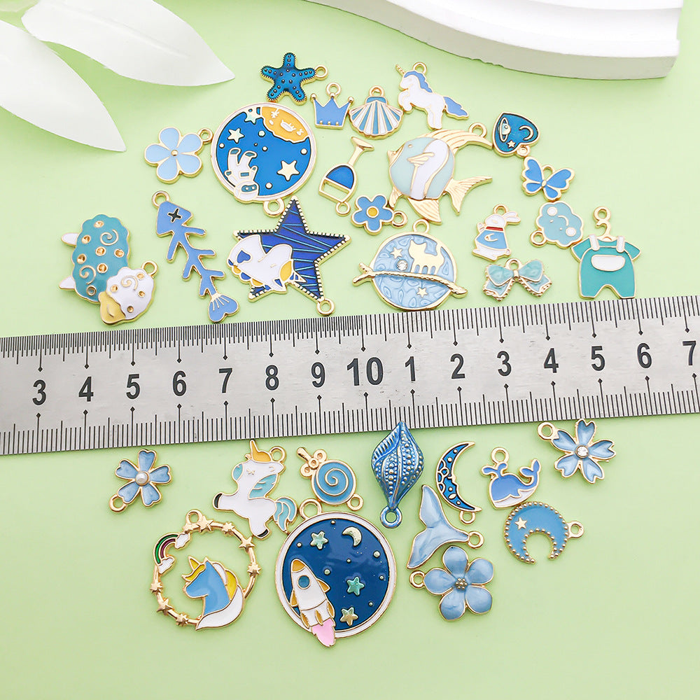 lake blue mixed 31 assorted gold plated enamel charm