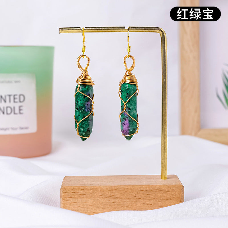 17-Color/Types, Crystal-wound double-pointed pillar earrings