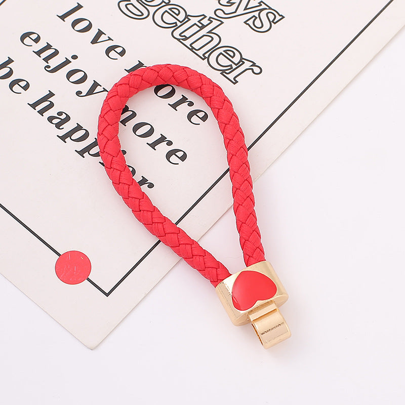 7-Color Alloy love leather rope, keychain, woven car pendant, colored keychain pendant