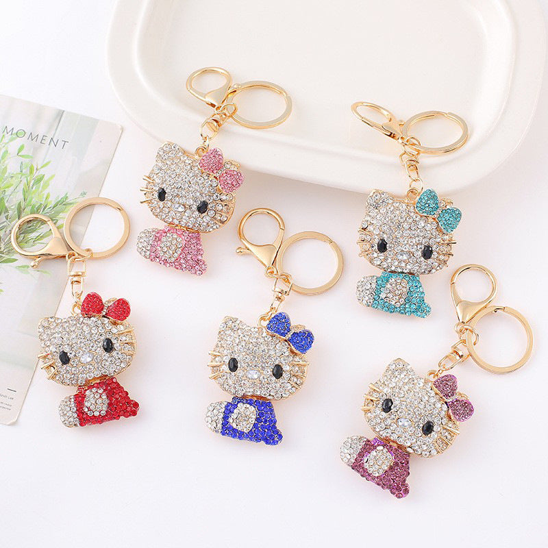 7-Color Diamond cat, car keychain, metal bag pendant, key chain ring.