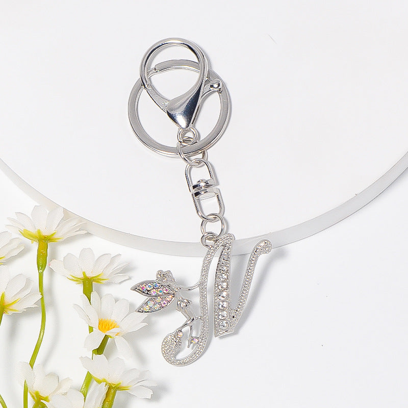 Alloy diamond English letters, key chain, little angel car key pendant