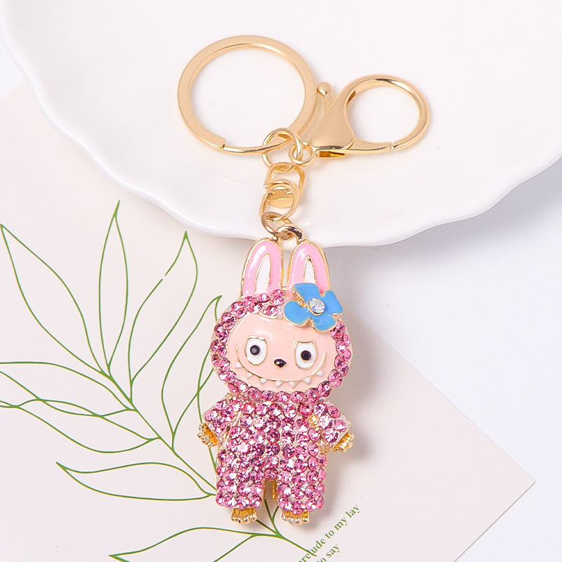 4- Color diamond rubbing cloth, metal keychain, ring, car backpack key pendant