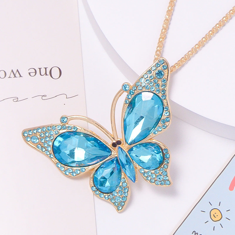 18-Color Stone Diamond Butterfly Keychain, Necklace