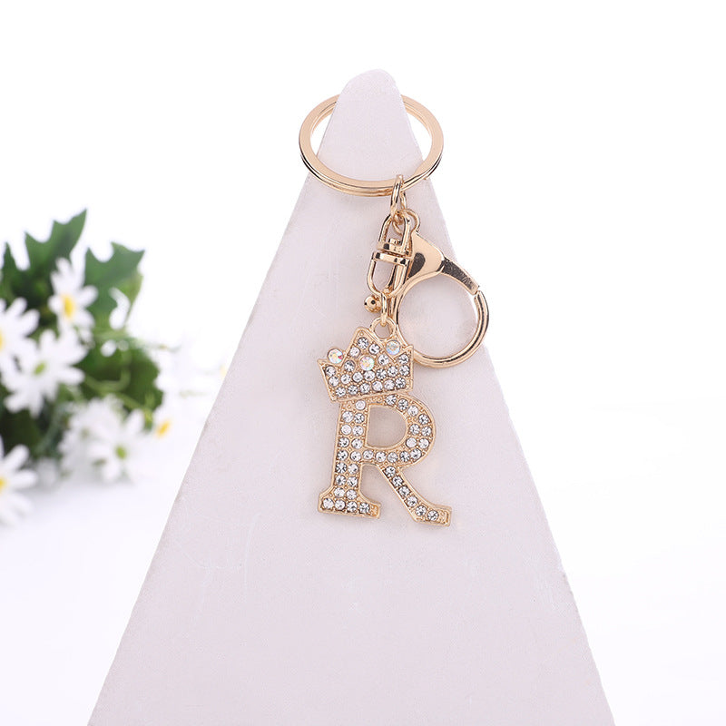 Metal Diamond letter keychain, premium key ring, rhinestone backpack charm