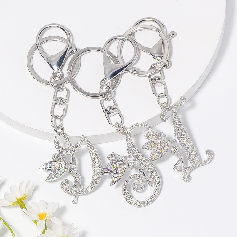 Alloy diamond English letters, key chain, little angel car key pendant