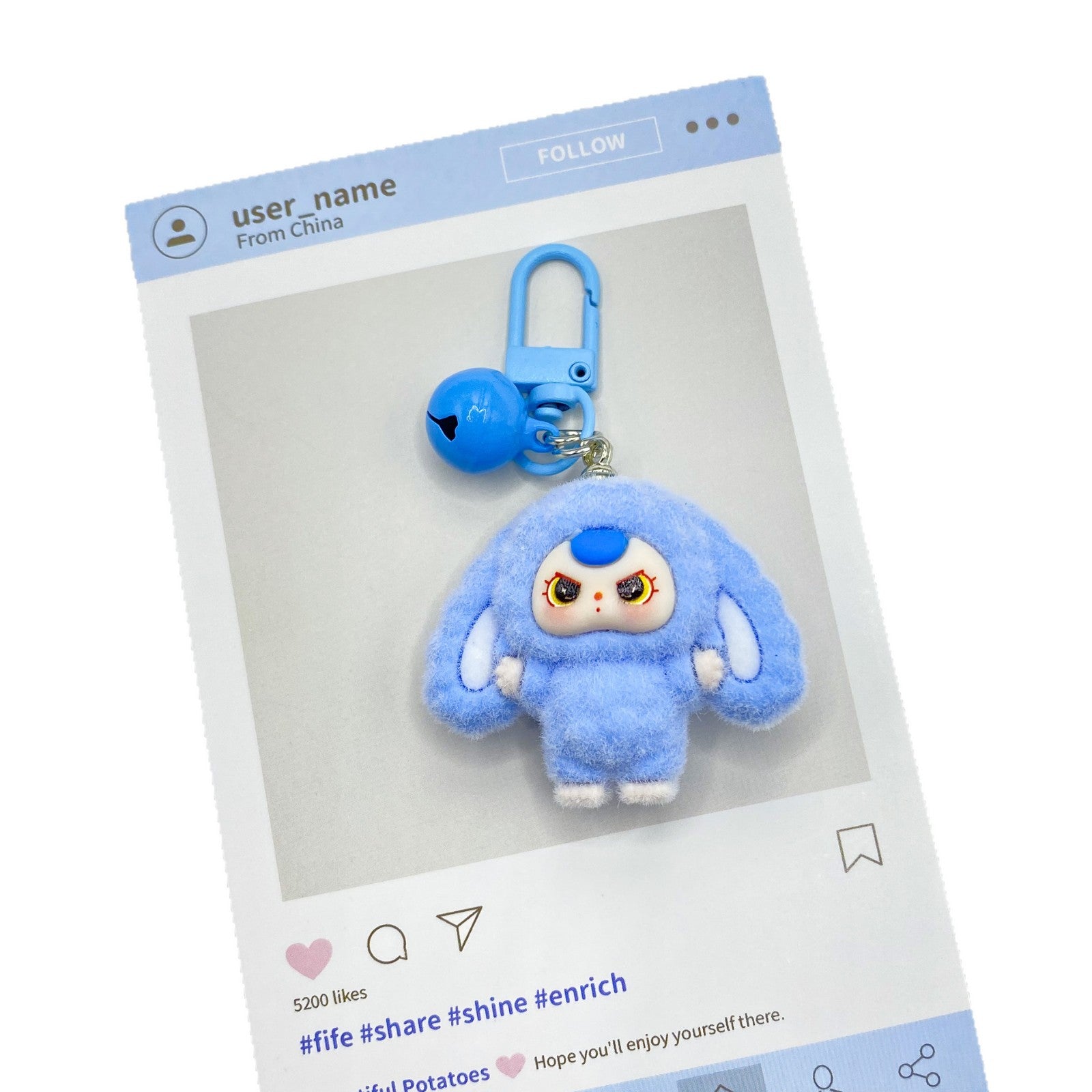 Three-dimensional flocking lop-eared rabbit, keychain pendant schoolbag